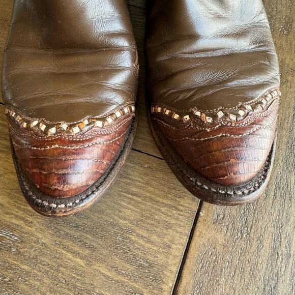 VTG Tony Lama Two Tone Lizard Wingtip Two Tone Cowgirl Rodeo Western Boots 6B - Picture 4 of 12
